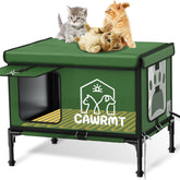 Engtesy Outdoor Cat House waterproof exterior in green protects from rain and snow.