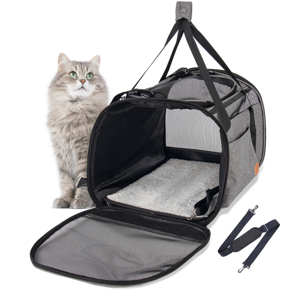 Eniosvar cat carrier with soft-sided mesh for breathable comfort during travel