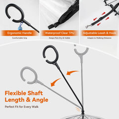 Enjoying dog umbrella C-handle design eases wrist strain during long walks.