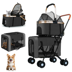 ENVTEK Double Pet Stroller front view with dual carriers for on-the-go pets.