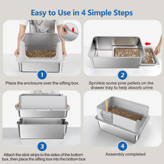 EODO litter box 6-inch enclosure keeps litter contained and floors clean.