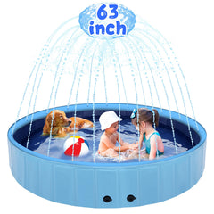 Eooqi 63-inch dog pool with sprinkler for cooling and backyard fun.