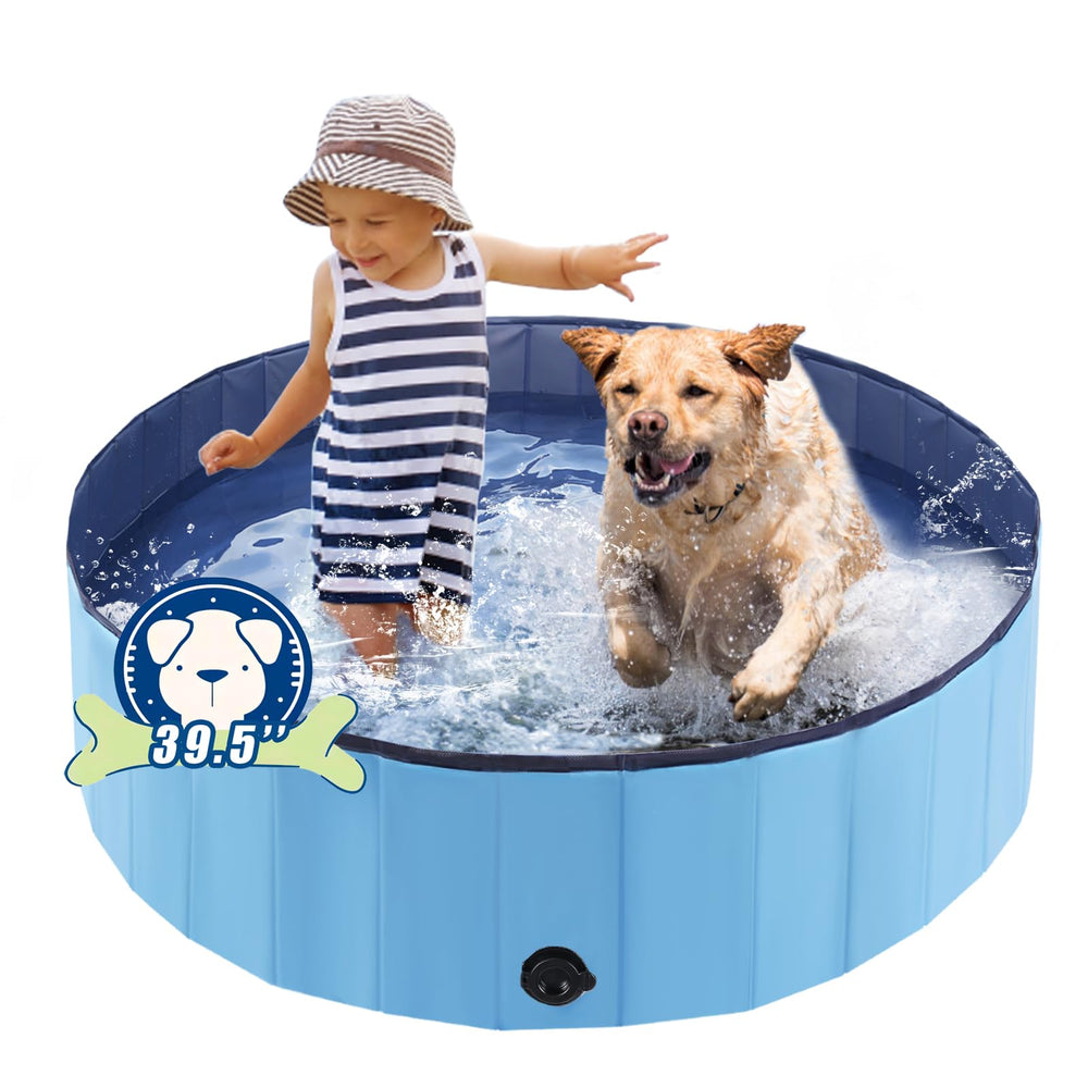 Eooqi Foldable Dog Pool open frame shows sturdy construction for outdoor play.