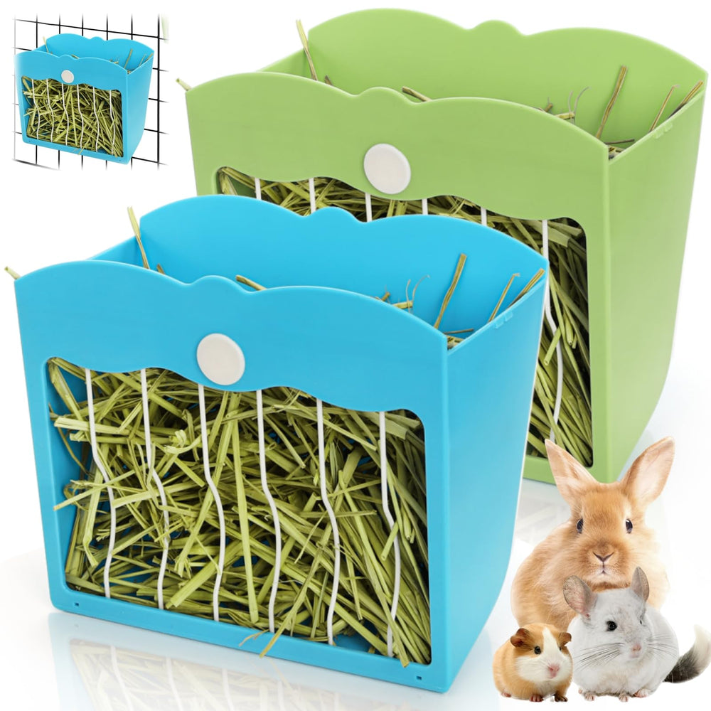 Eorbow 2Pack rabbit hay feeders shown ready for use with a clear view of the metal grate for tidy feeding