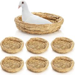 Eorbow 6-pack woven straw bird nests with flat bases provide warm breeding-ready shelter.