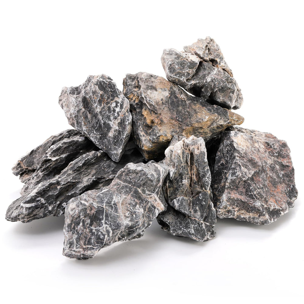 Eorbow Seiryu stone 12lb pack close-up shows natural gray-white patterns for aquarium landscaping.