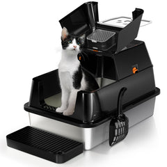 Eosarcu stainless-steel cat litter box lid 180 flip top for effortless cleaning.