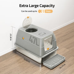 Eosarcu XL enclosed litter box top view demonstrating dual mode design