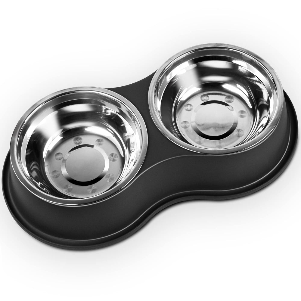 EpetsLove dog bowls double set front view for easy feeding of food and water