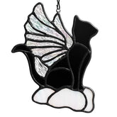 EPOGIFTS stained glass black cat suncatcher catches light for window decor.