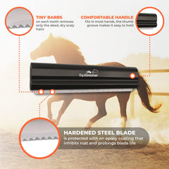 EquiGroomer deshedding brush sensitive skin: soft teeth glide through fur without scratching skin.