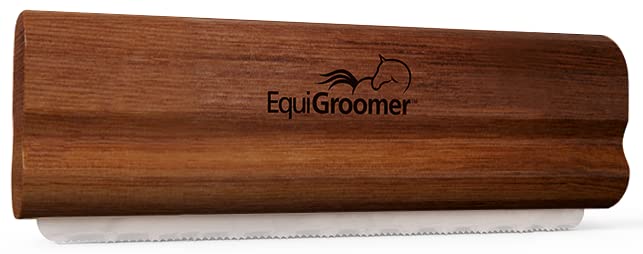 EquiGroomer EasyGroomer brush with natural mahogany handle for gentle shedding control.