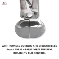 Equine Care chrome vanadium jaws with rounded corners reduce snag risk during trims.