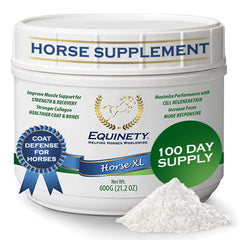 Equinety Horse XL tub front label highlights amino acids for performance-focused horses