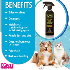 Eqyss Avocado Mist brush-through fur shows detangling and shine after misting.