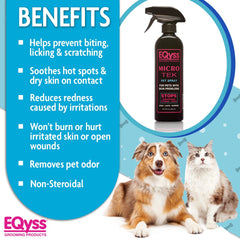 Eqyss Micro-Tek applying on pet areas highlights targeted relief for itching.