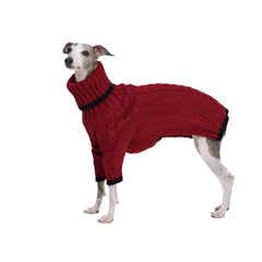 ESCCBOO two-legged turtleneck sweater red worn on dog for easy dressing