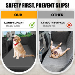 ESCRODOI dog car bed waterproof backing protects foam from spills during travel.