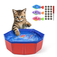 Esoes cat pool with fish in use—indoor play for curious cats and mental stimulation