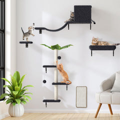 ESOTTE 5-in-1 cat wall shelves assembly view shows easy mount for space-saving setup