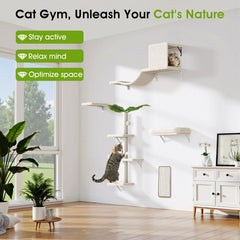 ESOTTE beige cat tree with rope invites climbing and perching after a busy day.