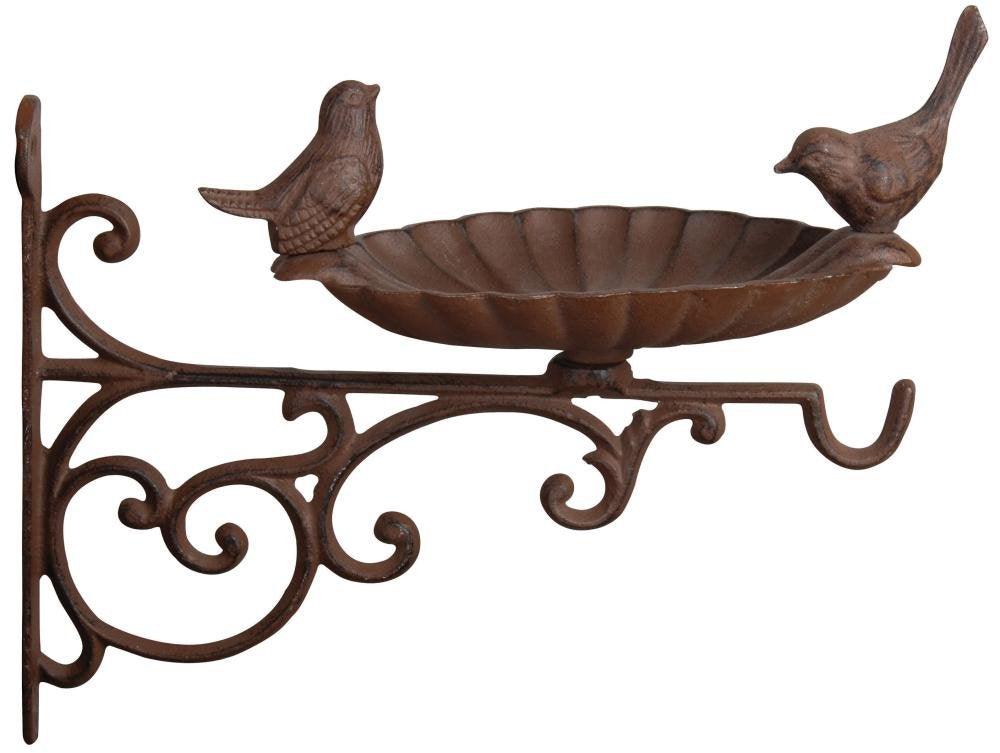 Esschert Design FB163 cast iron birdbath bracket offers water for birds and a hanging hook.
