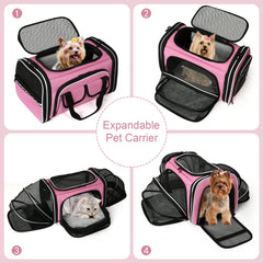 ESTARER expanded sides pet carrier expands for extra air and light during trips.