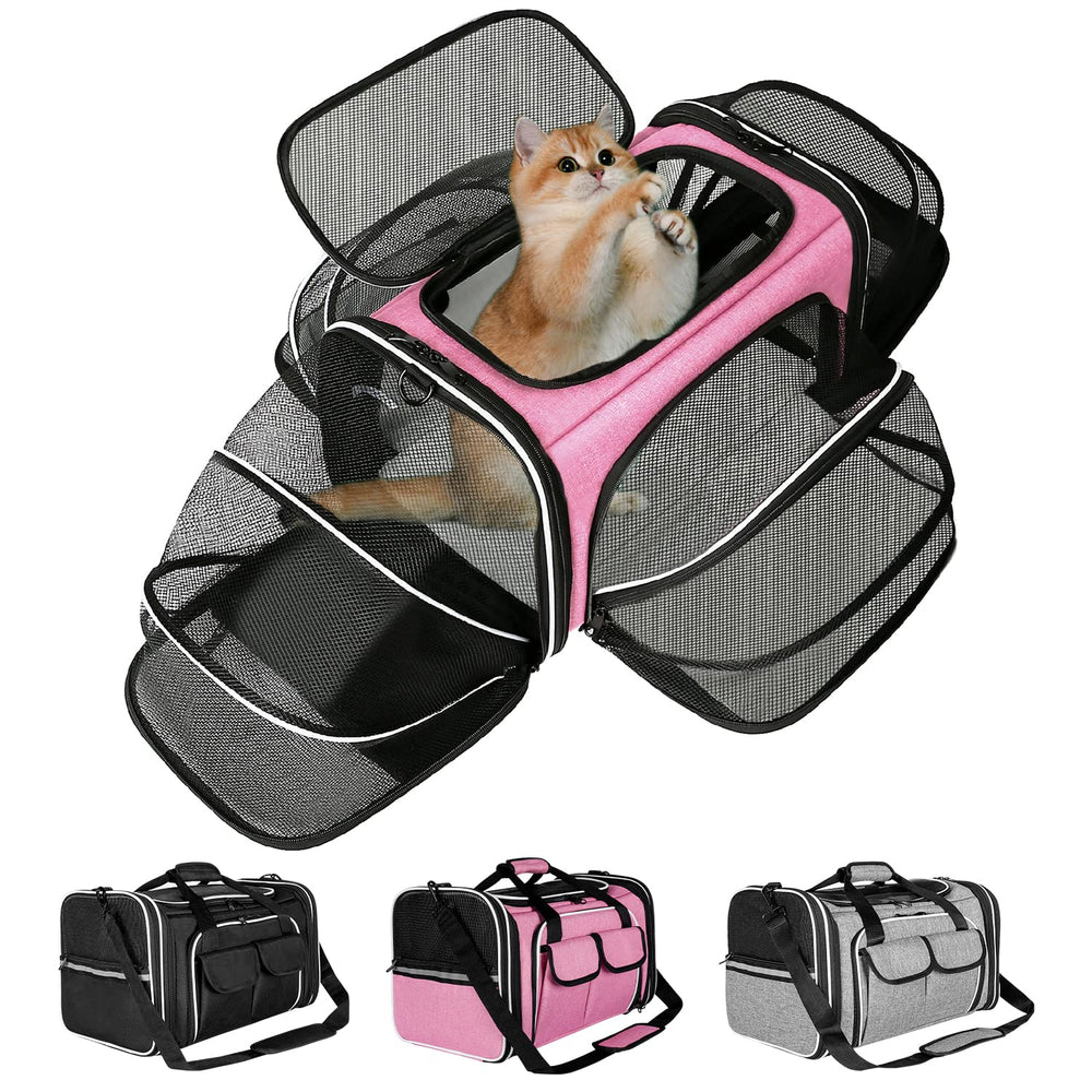 ESTARER soft-sided pet carrier front view for comfortable travel with cats and small dogs.