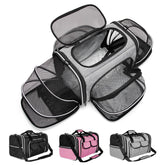Estarer soft sided pet carrier in grey folded for compact storage and travel.