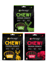 Etta Says Premium Crunchy Dog Chews variety pack front view showcases variety for daily treats
