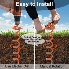 Eurmax orange spiral stakes illustrate heavy-duty grip for trampolines and tents