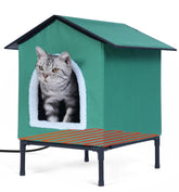 EursurePet elevated heated cat house for winter keeps outdoor cats cozy and safe.
