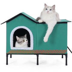 EursurePet elevated heated cat house winter view offers a warm outdoor retreat.