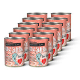 Evanger's Against The Grain salmon can label close-up highlights clean ingredients.