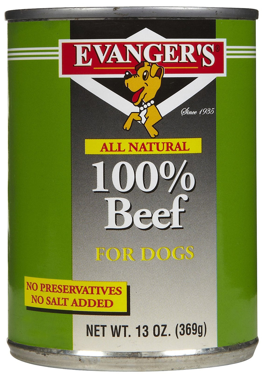 Evanger's Heritage Classic Beef dog food can close-up showing rich texture for picky eaters