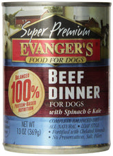 Evanger's Super Beef Dinner dog can close-up showing protein-rich meal for lean muscles