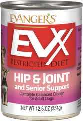 EVX Restricted Diet hip-joint senior dog food can easy serving for daily support.