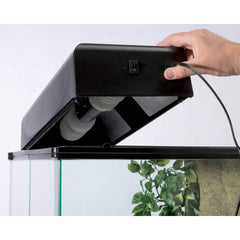 Exo Terra compact canopy with sliding rim for accessory mounting versatility.