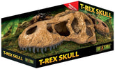 Exo Terra T-Rex Skull Terrarium Decor front view provides a natural hiding spot for reptiles.