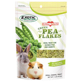 Exotic Nutrition Green Pea Flakes bag closeup shows natural ingredients for small pets.