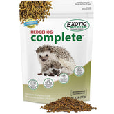 Exotic Nutrition Hedgehog Complete bag showing vitamin-fortified pellets for hedgehog growth and health