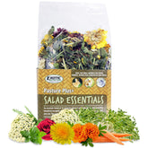 Exotic Nutrition Pasture Plus+ Salad Essentials bag shows natural high-fiber treat for healthy small-pet diets.