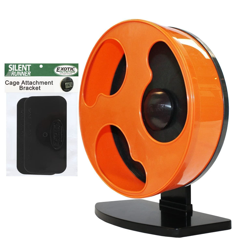 Exotic Nutrition Silent Runner 12 inch Regular assembly view highlights easy cage attachment for small pets.