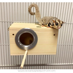Exotic Nutrition Sturdy Nest Box perching ledge provides natural resting spots for small pets.