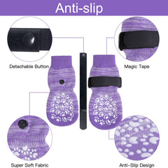 EXPAWLORER dog sock traction-strap close-up shows secure grip for safer indoor walking.