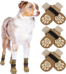 EXPAWLORER 6PCS anti-slip dog socks pack demonstrates paw protection and licking prevention for daily walks