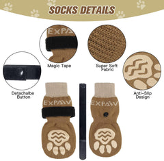 EXPAWLORER anti-slip socks with double-side paw grips offer traction on smooth surfaces