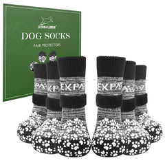 EXPAWLORER calcetines para perros antideslizantes, vista frontal, mejora la tracción en suelos resbaladizos.