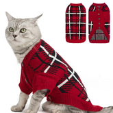 EXPAWLORER cat sweater cardigan red S front view shows cozy knit warmth.