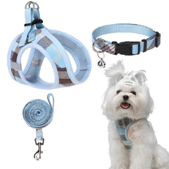 EXPAWLORER classic plaid harness blue, front view, comfortable daily walks.